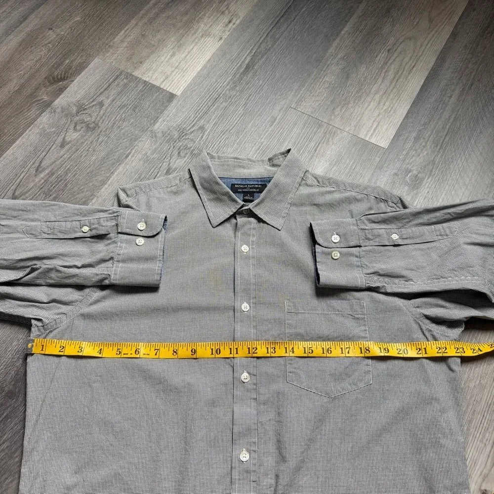 Banana Republic Black White Micro Gingham Check Button Down Large